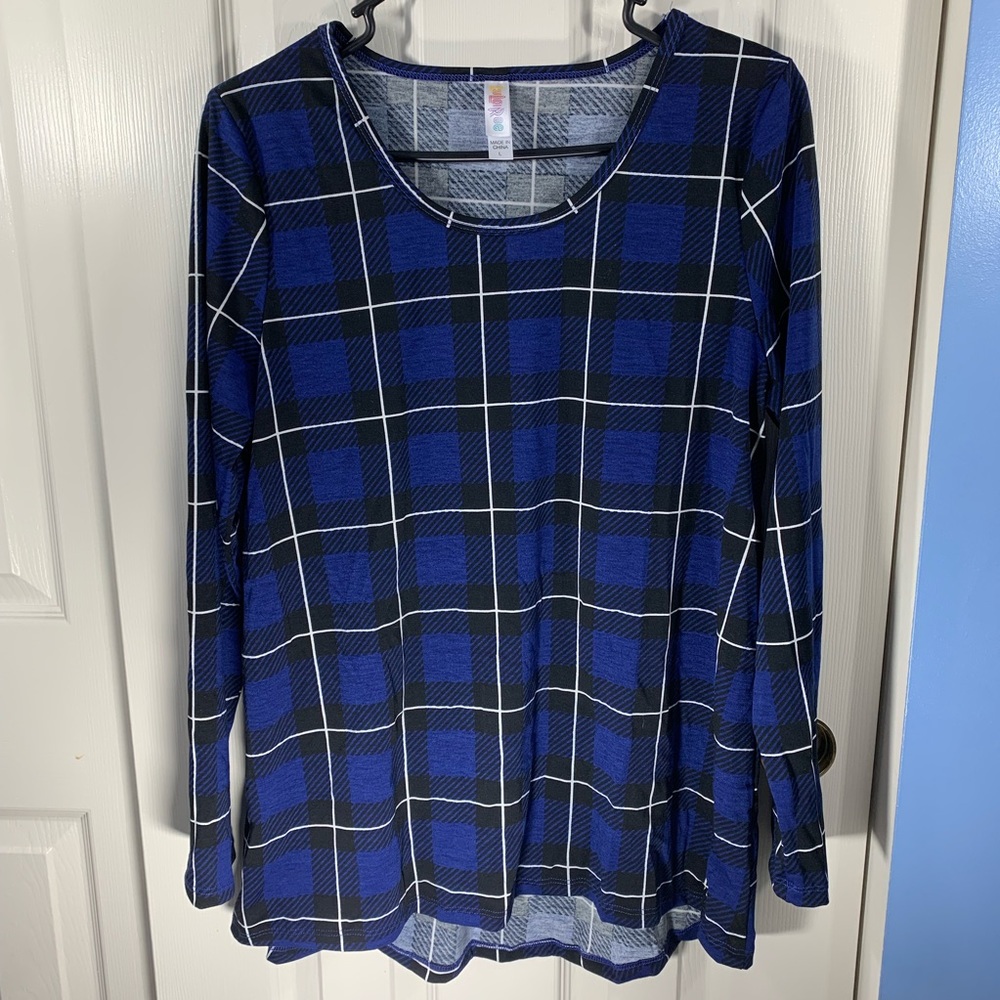 Lularoe Women’s Lynnae Blue Black Plaid Shirt